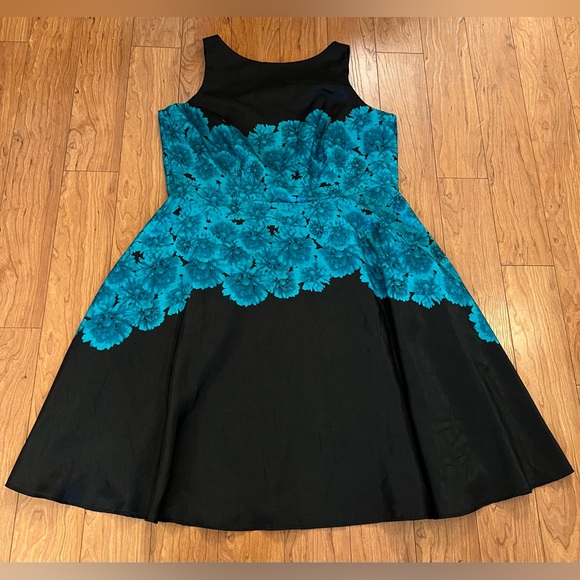 Db Studio Dresses & Skirts - DB Sz 20 Women's Black Bold Floral Green Print Fit +Flare Dress Midi Formal